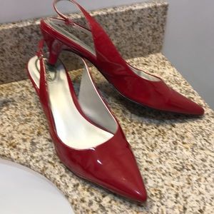 Red Pointy Toe Kitten Heel Slingbacks